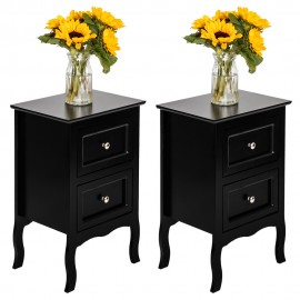 2pcs Country Style Nightstand 2-Tier Night Tables Bedside Table Black