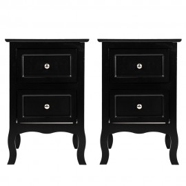 2pcs Country Style Nightstand 2-Tier Night Tables Bedside Table Black