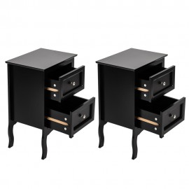 2pcs Country Style Nightstand 2-Tier Night Tables Bedside Table Black