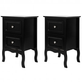 2pcs Country Style Nightstand 2-Tier Night Tables Bedside Table Black