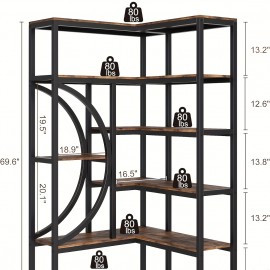 1pc Wooden Bookshelf, Industrial Corner Bookcase, L Shaped Corner Bookcase, 6 Tiers Storage Rack, For Living Room Bedroom Office, Modern Bookcase, Small Space Bookshelf, Multifunctional Bookshelf, Brown