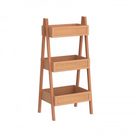 Ladder Bookshelf, 3-Tier Rattan Bookshelf, Free Standing Bookcase, Blanket Ladder, Wood Organizer Storage Shelves for Living Room Bedroom Kitchen Bathroom Balcony and Home Office