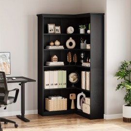 72.8in Tall 5 Tier Large Corner Bookshelf, L Shaped Bookshelf Storage Display Rack, For Living Room Bedroom