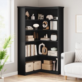 72.8in Tall 5 Tier Large Corner Bookshelf, L Shaped Bookshelf Storage Display Rack, For Living Room Bedroom