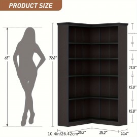 72.8in Tall 5 Tier Large Corner Bookshelf, L Shaped Bookshelf Storage Display Rack, For Living Room Bedroom