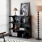 Multifunctional 4-Tier Black Book Shelf & Coffee Table For Living Room Bedroom Dining Room Study Entryway, Creative Furniture Floor Bookshelf, Minimalist Organizer Storage Shelves Black/White