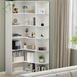 6-Tier Tall Corner Bookshelf, L-Shaped Modern Industrial Bookcase with Full Baffle, Large Display Storage Shelves for Bedroom, Home Office, Living Room, and Kitchen