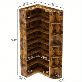 6-Tier Tall Corner Bookshelf, L-Shaped Modern Industrial Bookcase with Full Baffle, Large Display Storage Shelves for Bedroom, Home Office, Living Room, and Kitchen