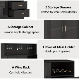 Wine Bar Cabinet with Wine Rack and Glass Holders, Home Coffee Cabinet with 2 Large Storage Drawers, Kitchen Buffet Sideboard with Storage Cabinet, Modern Liquor Cabinet for Living Room Dining Room