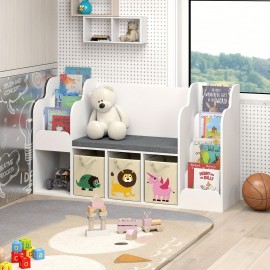 Reading Nook with Bench, Gift for men, Bookshelf with Reading Nook, Toy Storage Organizer for Playroom, Bedroom and Living Room, White