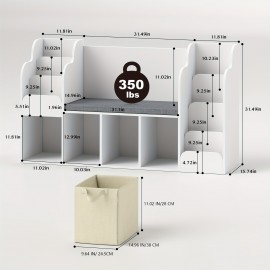 Reading Nook with Bench, Gift for men, Bookshelf with Reading Nook, Toy Storage Organizer for Playroom, Bedroom and Living Room, White