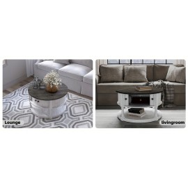 Round Coffee Table With Storage, Farmhouse Coffee Table With Sliding Cabinet Door, Coffee Table For Living Room, 2-Tier Small Center Table