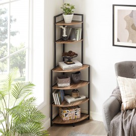 6-Tier Corner Open Shelf Modern Bookcase Wood Rack Freestanding Shelving Unit Plant Album Trinket Sturdy Stand Small Bookshelf Space-Saving for Living Room Home Office Kitchen Small Space Rustic Brown