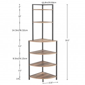 6-Tier Corner Open Shelf Modern Bookcase Wood Rack Freestanding Shelving Unit Plant Album Trinket Sturdy Stand Small Bookshelf Space-Saving for Living Room Home Office Kitchen Small Space Rustic Brown