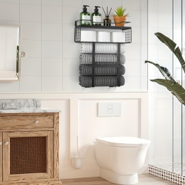 1pc Wall Mounted Bathroom Towel Storage Rack, Bathroom Decoration, Bathroom Shelf, Bathroom Accessories