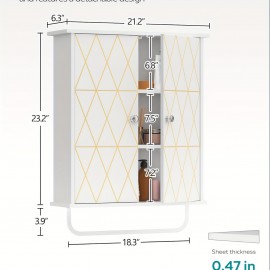 Bathroom Wall Cabinet Storage Cabinet Above Toilet, Bathroom Cabinet With Golden Decoration, Adjustable Shelves, Medicine Cabinet