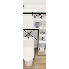 AutoZone Over The Toilet Storage Cabinet, Bathroom Shelves Over Toilet above Toilet Storage with Side Storage Rack, Tissue Reel and Hooks Over The Toilet Organizer for Bathroom, Laundry, White