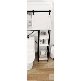 AutoZone Over The Toilet Storage Cabinet, Bathroom Shelves Over Toilet above Toilet Storage with Side Storage Rack, Tissue Reel and Hooks Over The Toilet Organizer for Bathroom, Laundry, White