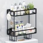 Bathroom Organizers And Storage, 2-Tier Over Toilet Storage, Bathroom Storage With 2 Hooks & Toilet Paper Holder, Wall Mounted Floating Shelves Furniture, Gifts For Women, Mothers Day (Black)