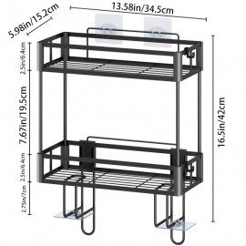 Bathroom Organizers And Storage, 2-Tier Over Toilet Storage, Bathroom Storage With 2 Hooks & Toilet Paper Holder, Wall Mounted Floating Shelves Furniture, Gifts For Women, Mothers Day (Black)