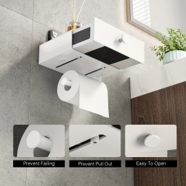 Toilet Paper Holder with Shelf Toilet Paper Holder with Storage Wipes Dispenser for Bathroom Toilet Tissue Holder-White