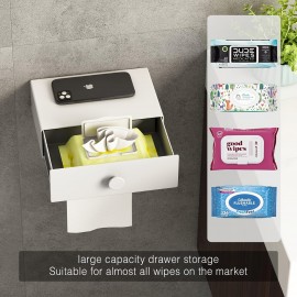 Toilet Paper Holder with Shelf Toilet Paper Holder with Storage Wipes Dispenser for Bathroom Toilet Tissue Holder-White