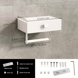 Toilet Paper Holder with Shelf Toilet Paper Holder with Storage Wipes Dispenser for Bathroom Toilet Tissue Holder-White