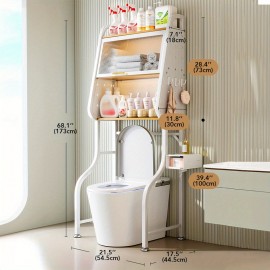 3-Tier Over-The-Toilet Bathroom Storage Organizer, Contemporary Style, Plastic & Metal Frame, Space-Saving Shelf Unit with Doors