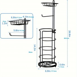 Toilet Paper Holder Stand with Shelf, Free Standing Toilet Tissue Roll Storage Rack for Bathroom, Black