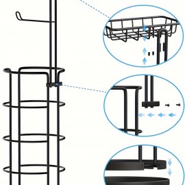 Toilet Paper Holder Stand with Shelf, Free Standing Toilet Tissue Roll Storage Rack for Bathroom, Black