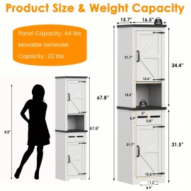 Tall Storage bins with Adjustable Shelves & Paper Holders, Farmhouse Floor Storage Cabinet, Bathroom storage and organization, Narrow Tall Storage Cabinet for Bathroom, Living Room, Kitchen