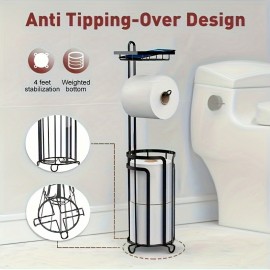 Toilet Paper Holder Stand Tissue Paper Roll Dispenser with Shelf for Bathroom Storage Holds Reserve Mega Rolls-Bronze