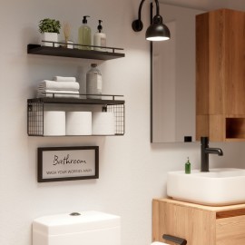 Floating Shelves For Bathroom Wall Decor, Pine Wood Bathroom Shelf Wall Mounted Over Toilet