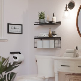 Floating Shelves For Bathroom Wall Decor, Pine Wood Bathroom Shelf Wall Mounted Over Toilet