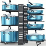 8-Tier Heavy Duty Pot Rack Organizer - Effortless Kitchen Storage Solution - Durable Metal, Adjustable Rust-Resistant, Space-Saving Cabinet Holder For Pots, Pans And Lids