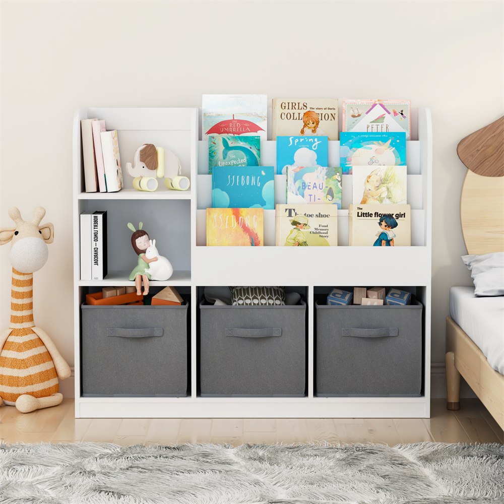 Storage cabinet with 3 drawers, bedroom nightstand, living room toy storage cabinet, storage display rack, toy box, book display rack, toy house bookcase bookcase, suitable for bedroom, living room, game room, etc. White (Gray)