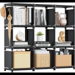 Book Shelf, 9 Cube Storage Organizer, DIY Bookcase, Metal Cube Bookshelf, Tall Book case for Bedroom, Living Room, Office, Closet Storage Organizer, Black Cubicle Storage Rack