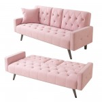 Super comfortable velvet sofa bed, nail head trim on arms, with two cup holders 72 inch pink velvet sofa for small spaces