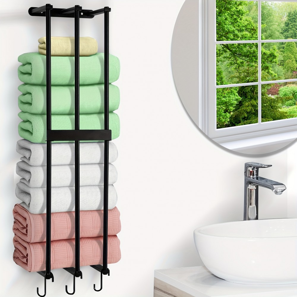 Racks Steel Holder for For Rolled Towel, Storage for Small Bathroom, Wall Mounted Shelves Organizer