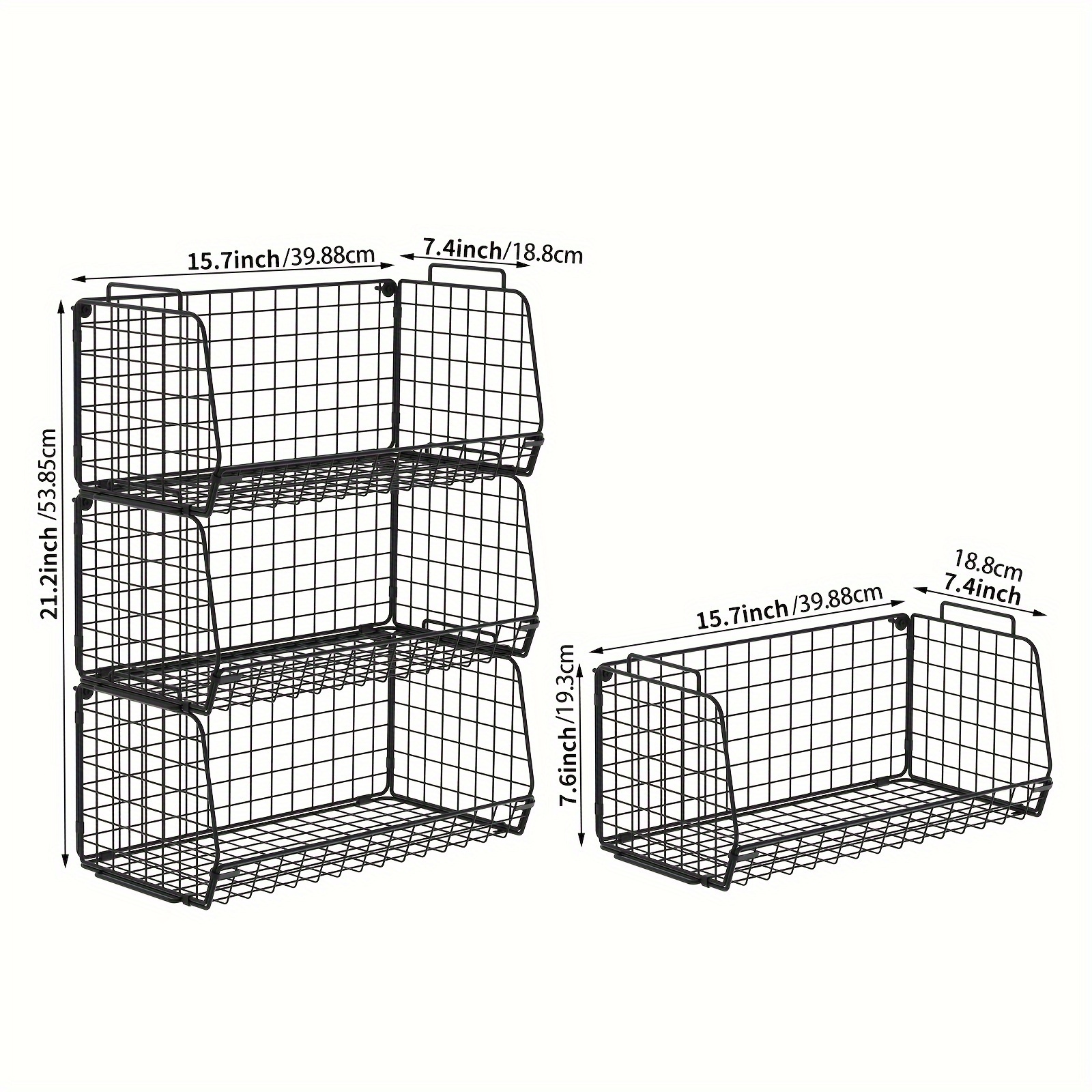 1pc 3 tier stackable snack organizer wall mount hanging pantry household food storage basket with handles foldable snack rack stand for countertop cabinets kitchen details 4