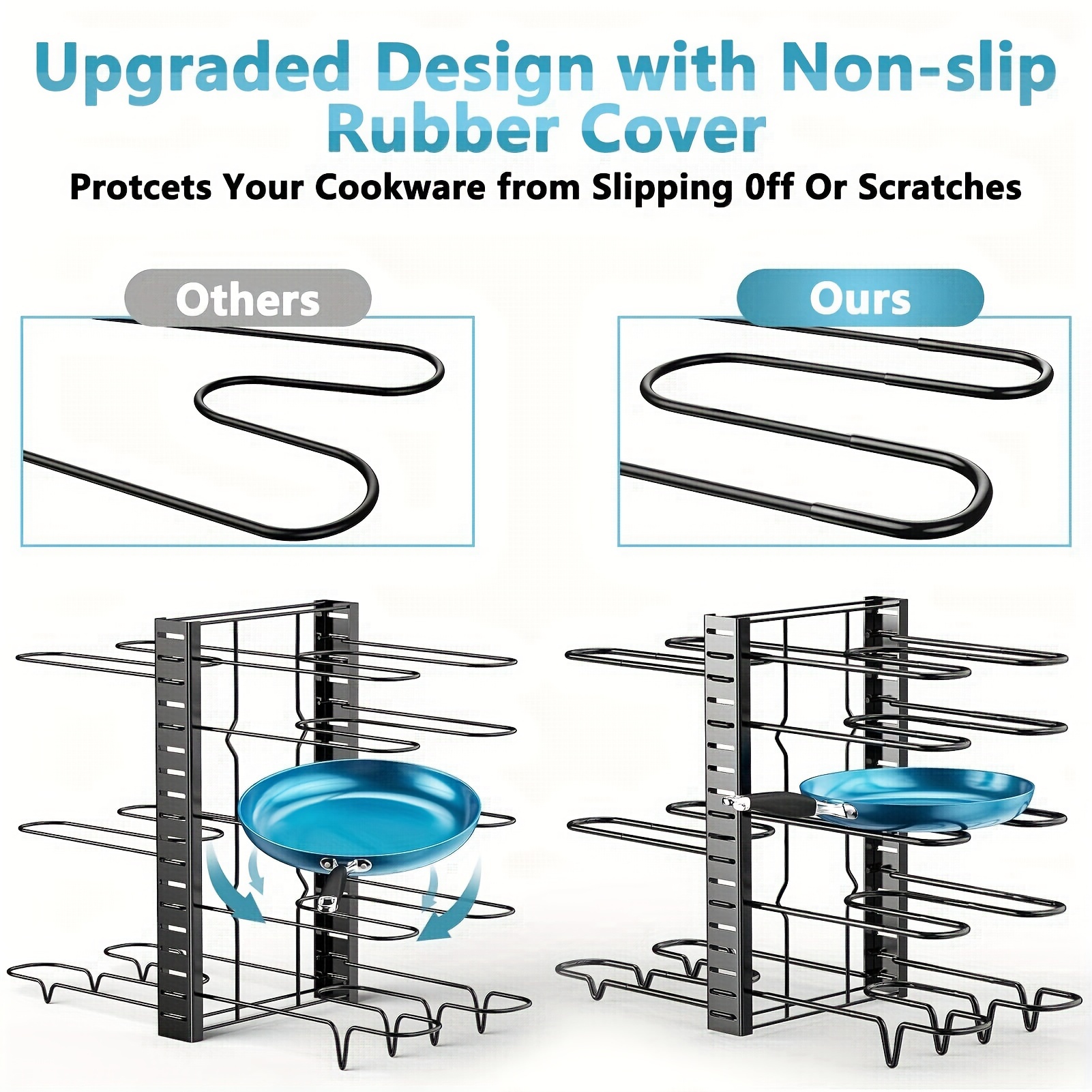 8 tier heavy duty pot rack organizer effortless kitchen storage solution durable metal adjustable rust resistant space saving cabinet holder for pots pans and lids details 2