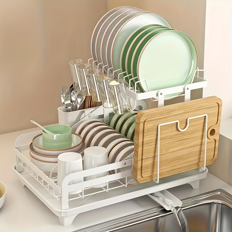 2 tier dish rack double layers space saving dish drying rack with drainboard and utensil holders multifunctional large capacity dish storage organizer for kitchen counter kitchen organizers and storage kitchen accessories details 1