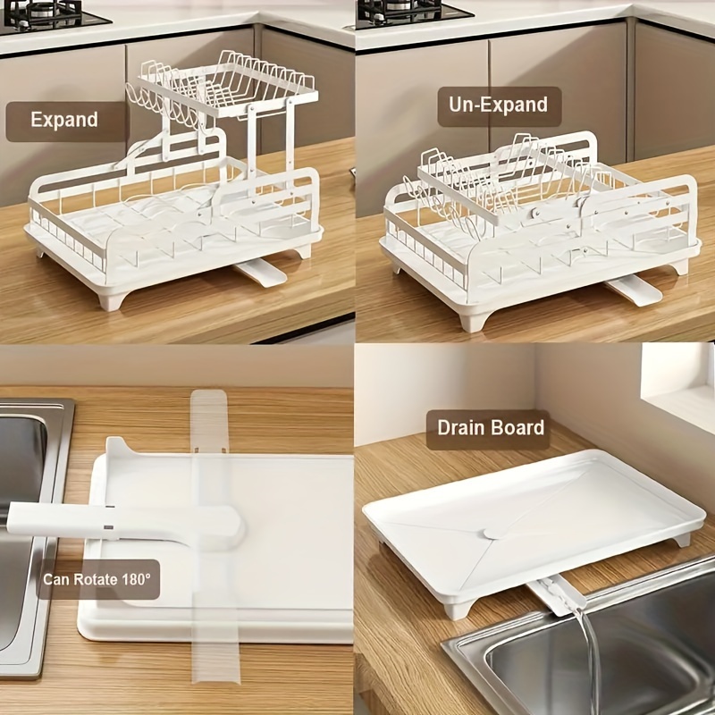 2 tier dish rack double layers space saving dish drying rack with drainboard and utensil holders multifunctional large capacity dish storage organizer for kitchen counter kitchen organizers and storage kitchen accessories details 7