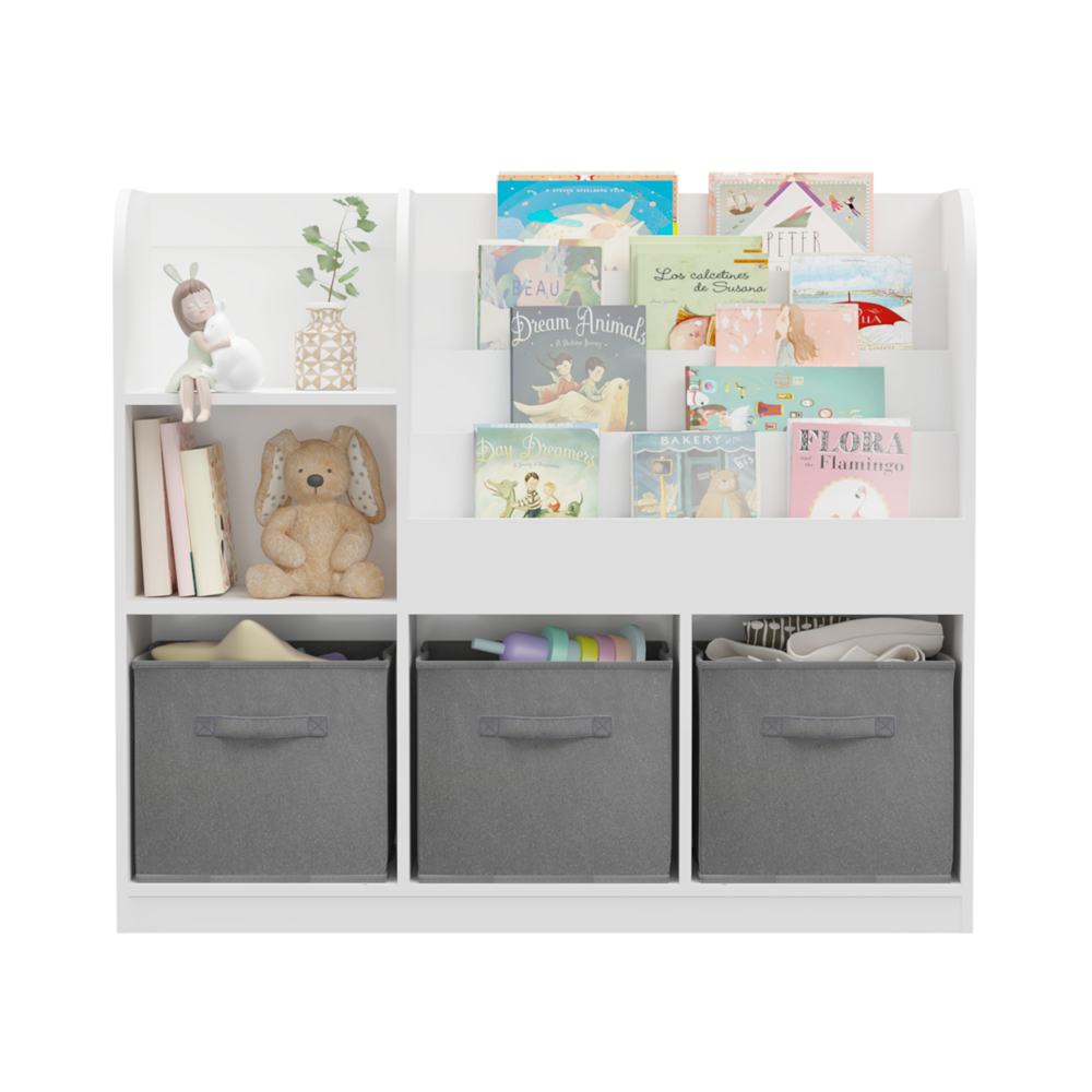 storage cabinet with 3 drawers bedroom nightstand living room toy storage cabinet storage display rack toy box book display rack toy house bookcase bookcase suitable for bedroom living room game room etc white gray details 1