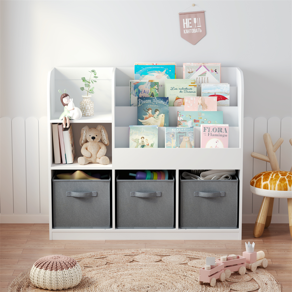 storage cabinet with 3 drawers bedroom nightstand living room toy storage cabinet storage display rack toy box book display rack toy house bookcase bookcase suitable for bedroom living room game room etc white gray details 4