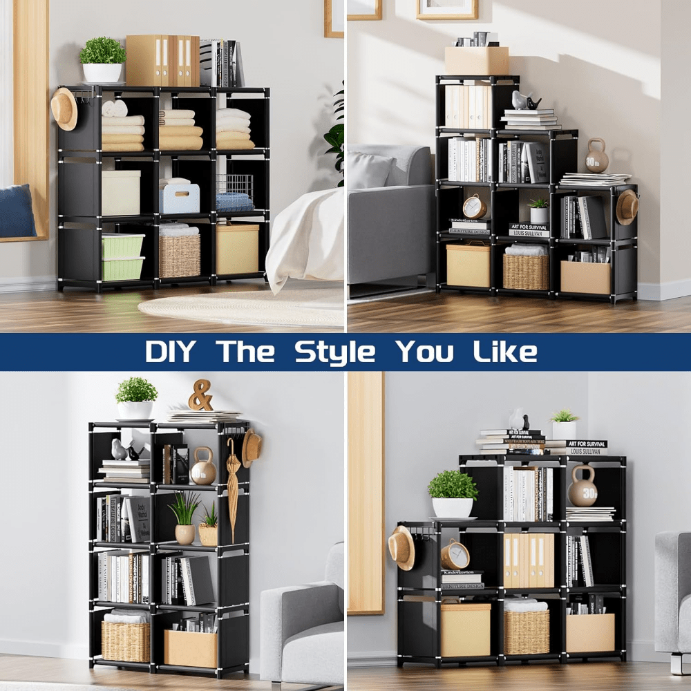 book shelf 9 cube storage organizer diy bookcase metal cube bookshelf tall book case for bedroom living room office closet storage organizer black cubicle storage rack details 1