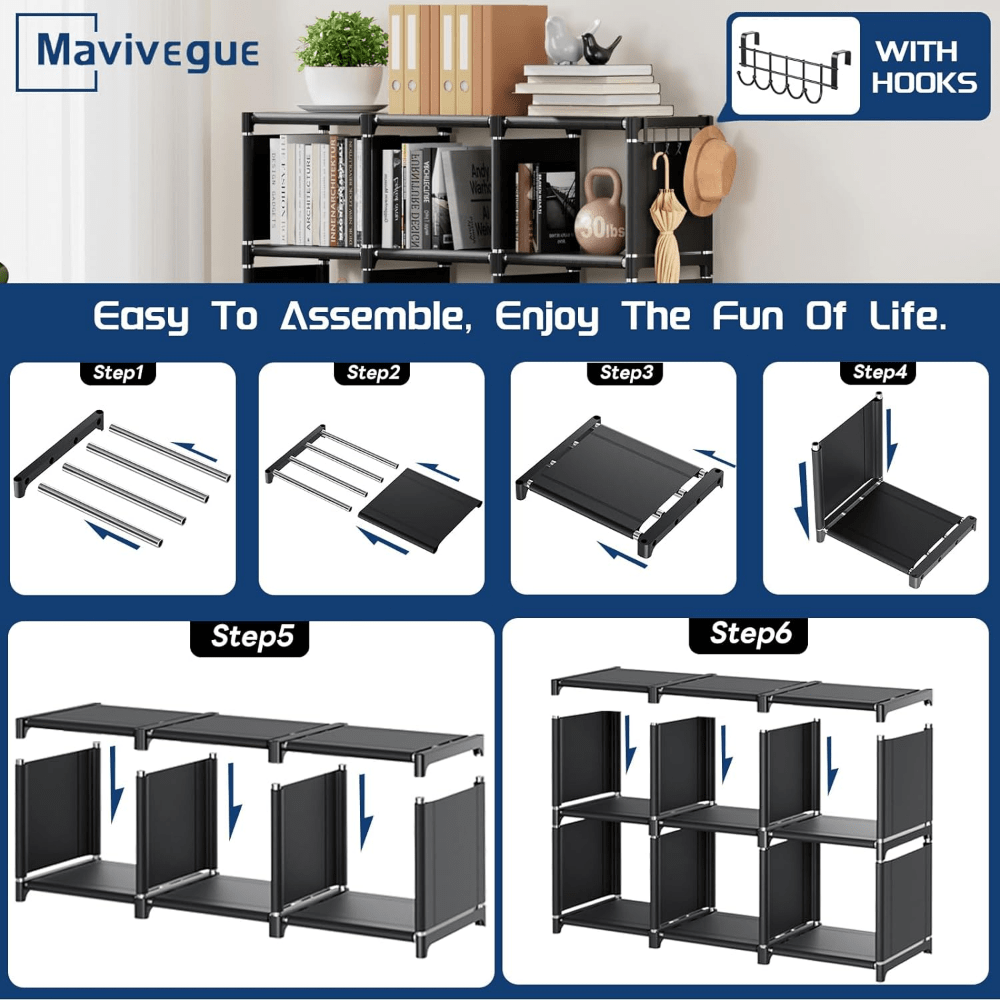 book shelf 9 cube storage organizer diy bookcase metal cube bookshelf tall book case for bedroom living room office closet storage organizer black cubicle storage rack details 2