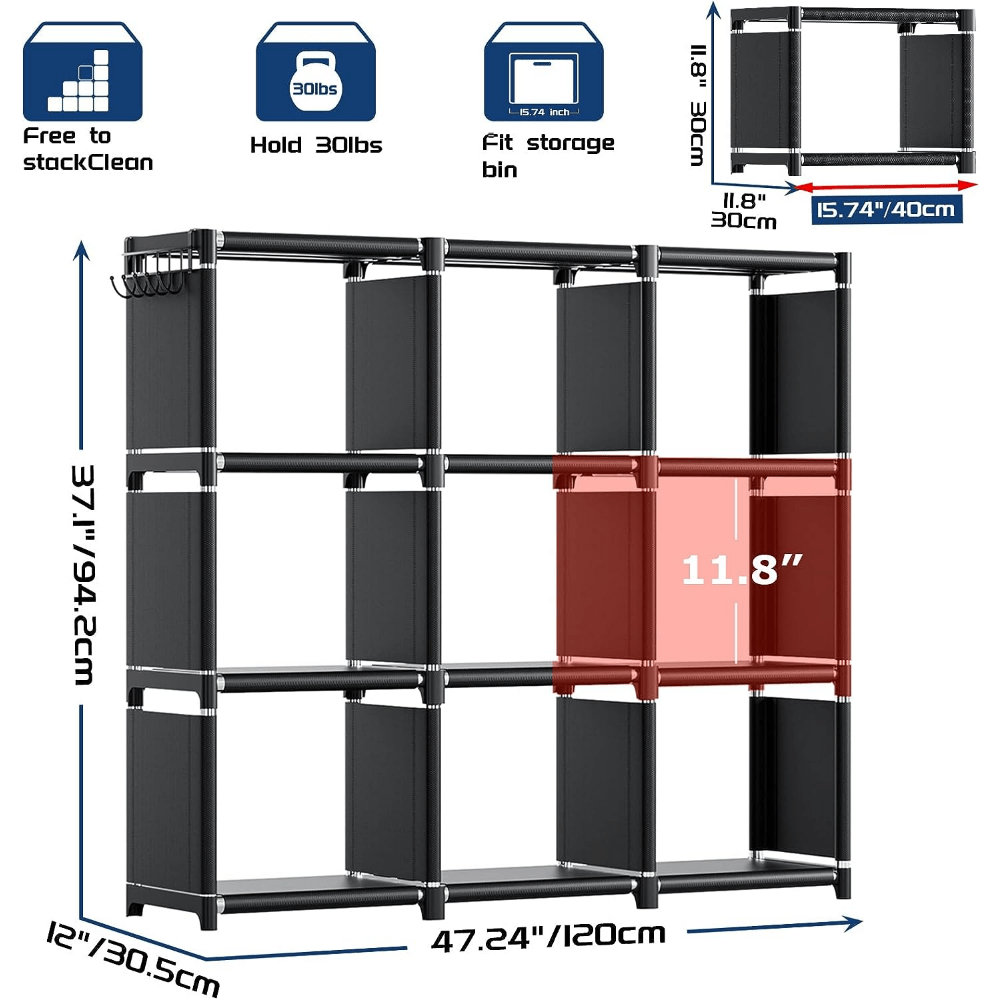 book shelf 9 cube storage organizer diy bookcase metal cube bookshelf tall book case for bedroom living room office closet storage organizer black cubicle storage rack details 4