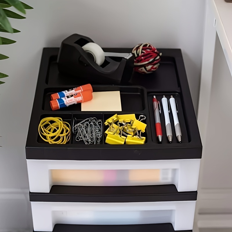 drawer style storage cart with black top organizer details 2