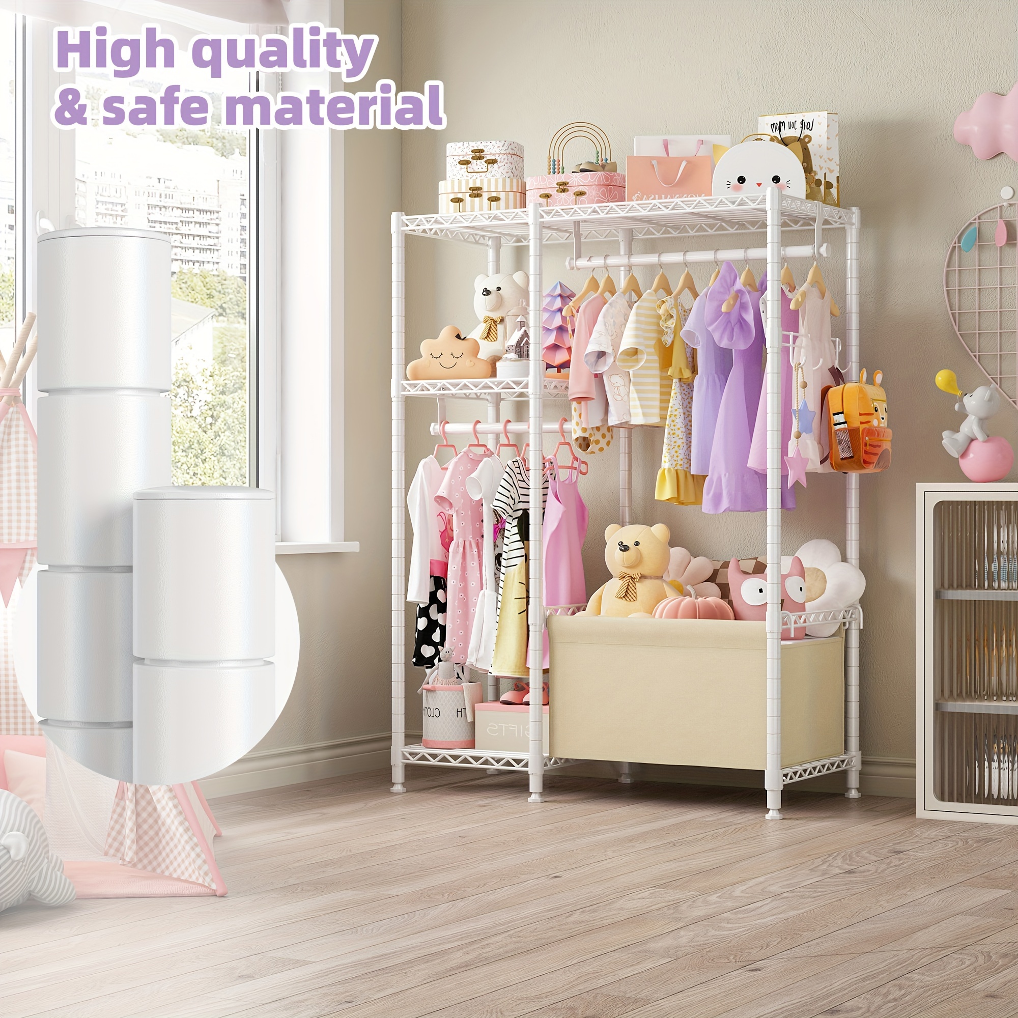 clothes rack small clothing rack with shelves for kids students children adjustable girls garment rack boys wardrobe closet rack for bedroom playroom 55 2 h 37 9 w 13 5 d white details 2